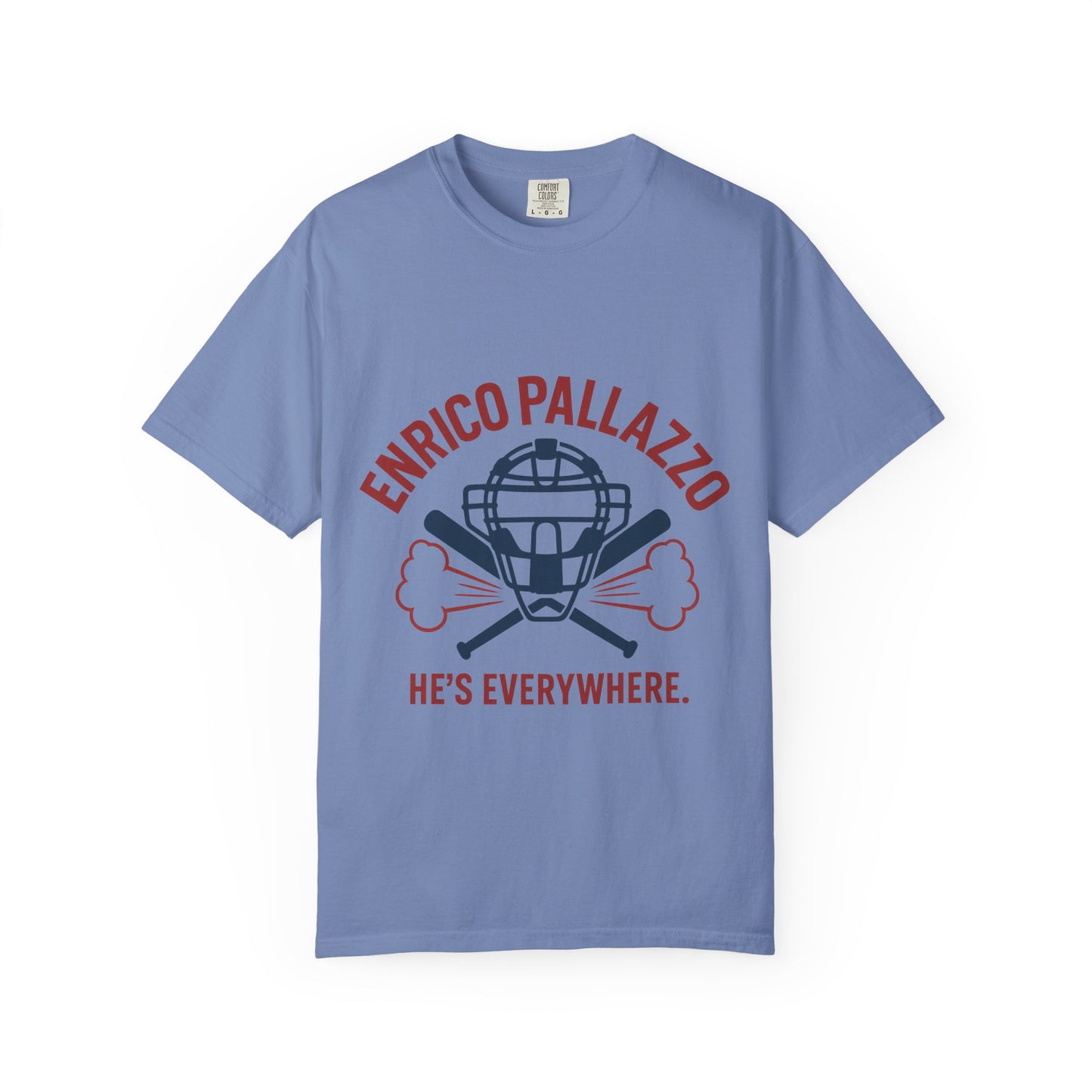 Enrico Pallazzo Baseball Tee – “He’s Everywhere” Naked Gun Parody Shirt