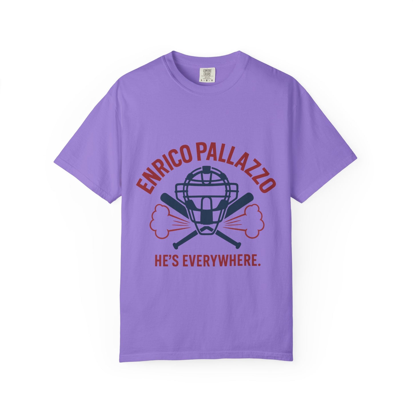 Enrico Pallazzo Baseball Tee – “He’s Everywhere” Naked Gun Parody Shirt