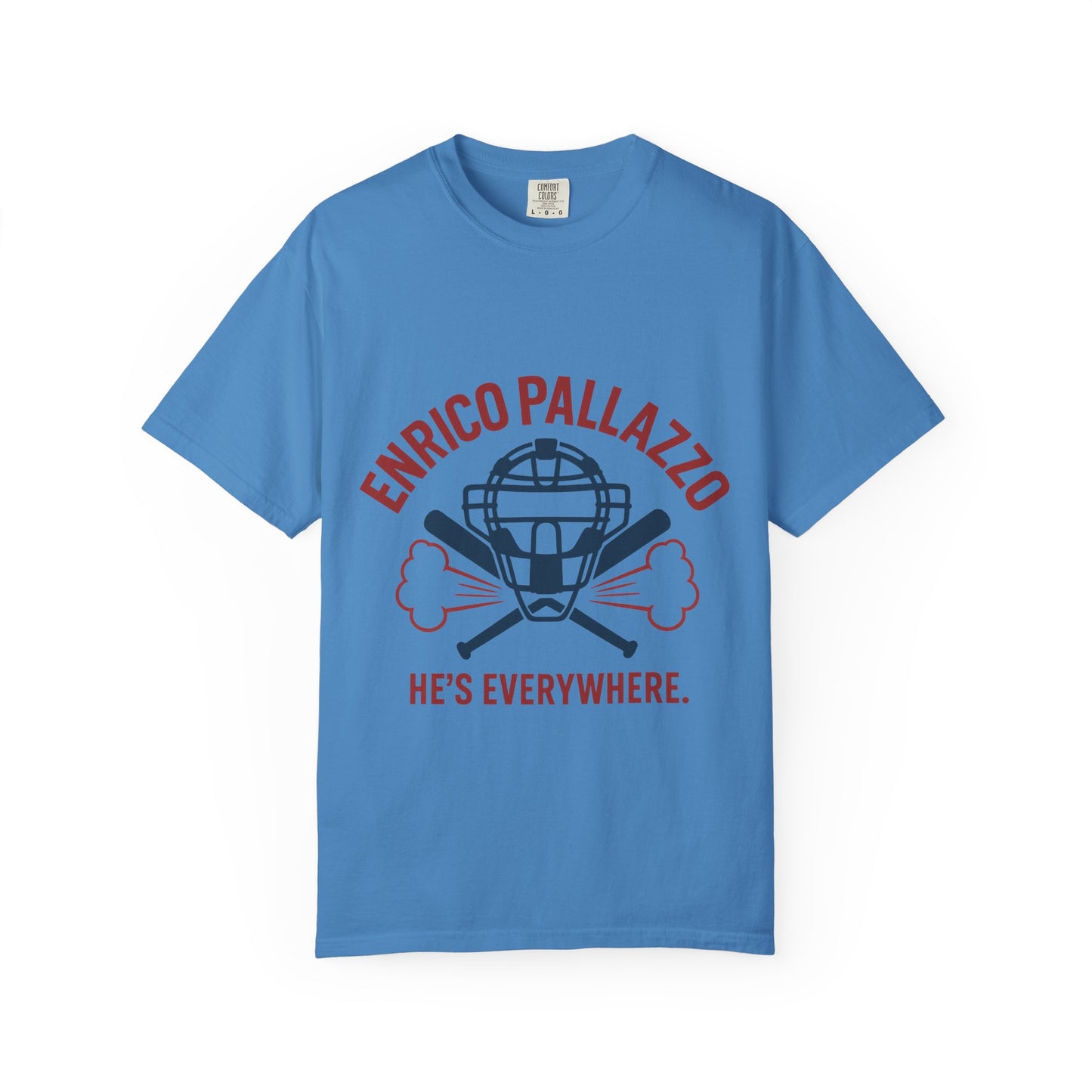 Enrico Pallazzo Baseball Tee – “He’s Everywhere” Naked Gun Parody Shirt