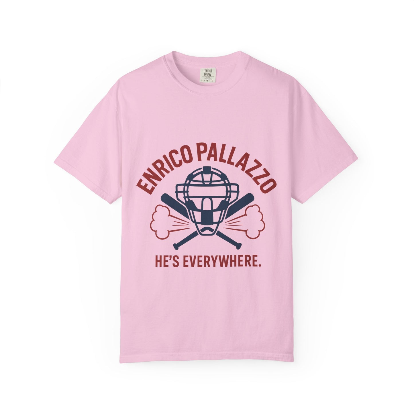 Enrico Pallazzo Baseball Tee – “He’s Everywhere” Naked Gun Parody Shirt