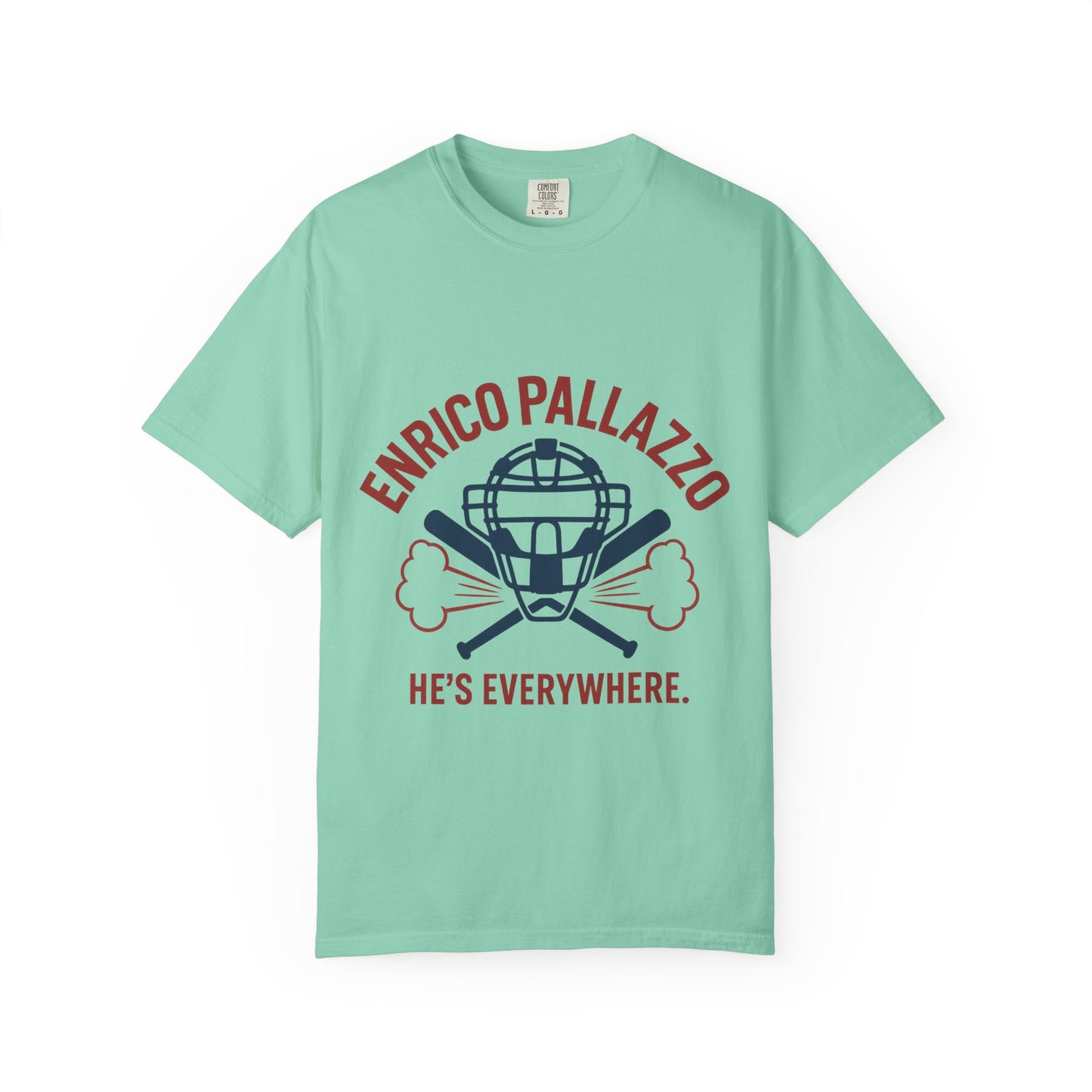 Enrico Pallazzo Baseball Tee – “He’s Everywhere” Naked Gun Parody Shirt
