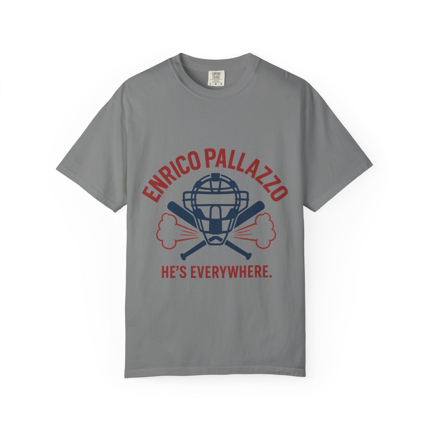 Enrico Pallazzo Baseball Tee – “He’s Everywhere” Naked Gun Parody Shirt