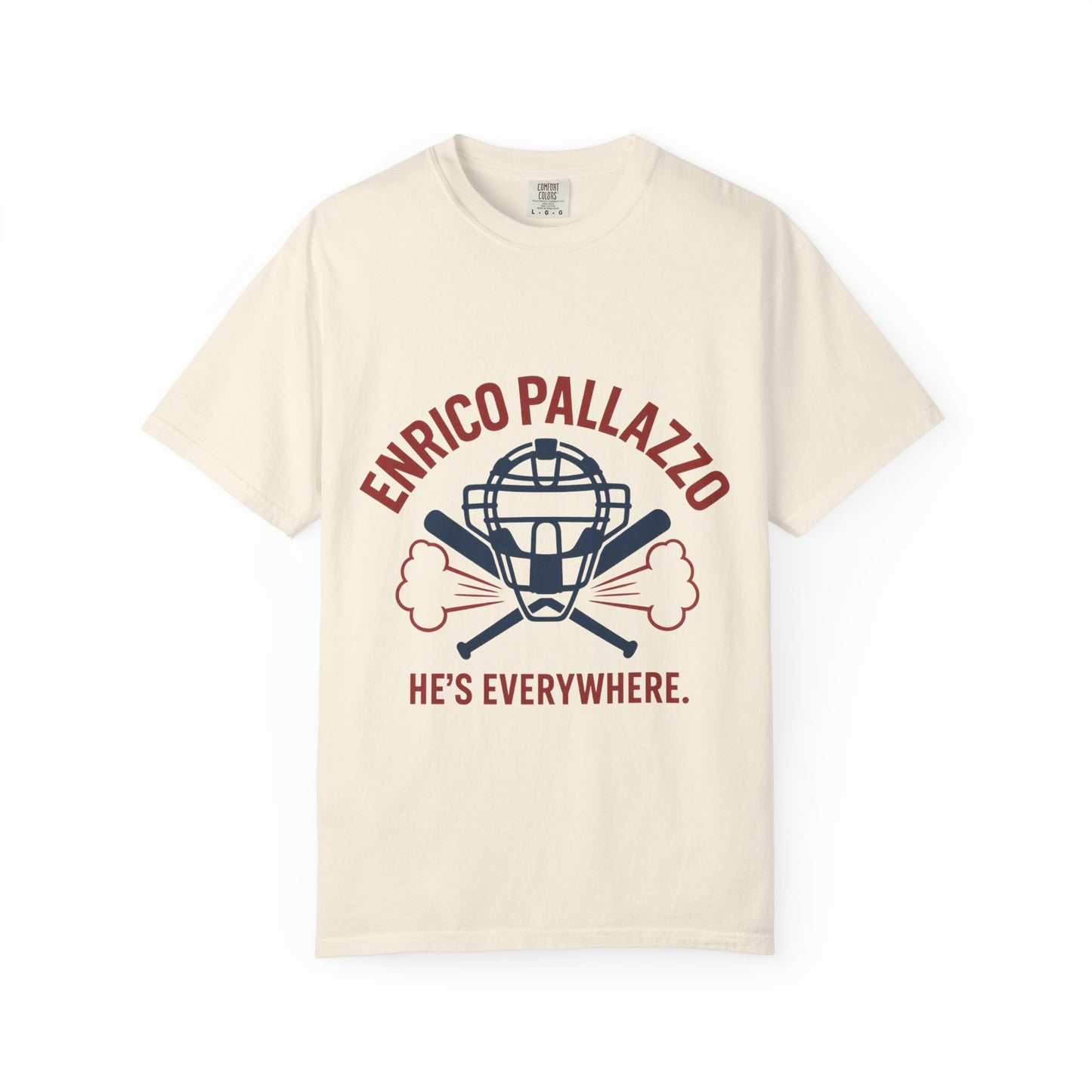Enrico Pallazzo Baseball Tee – “He’s Everywhere” Naked Gun Parody Shirt