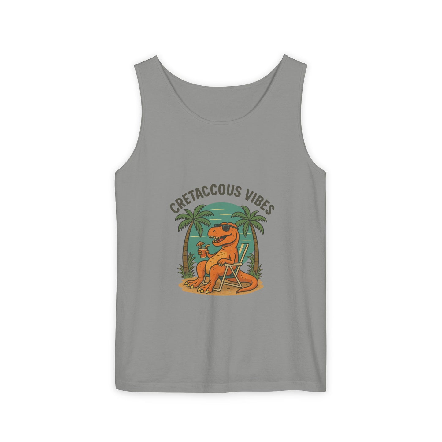Cretaceous Vibes Tank Top – Chill Dinosaur Graphic Tee for Summer & Prehistoric Partying