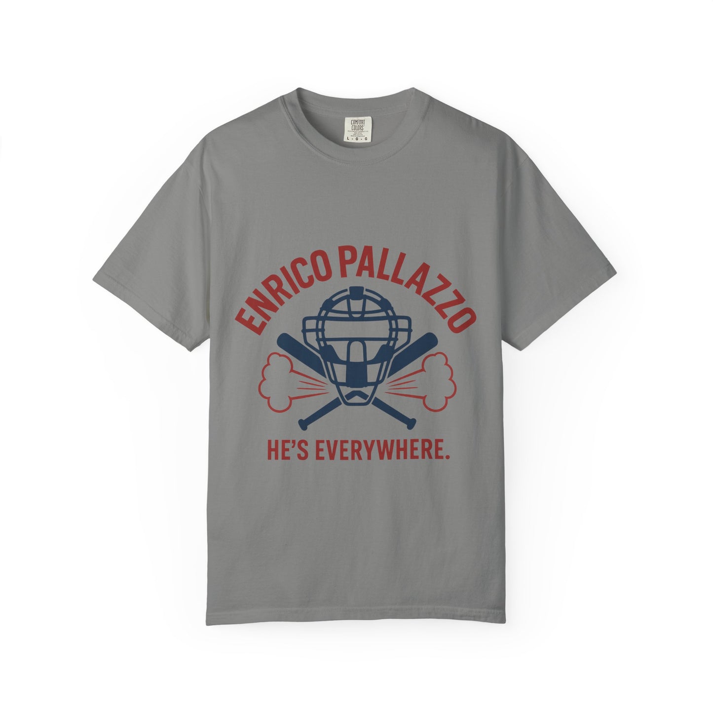 Enrico Pallazzo Baseball Tee – “He’s Everywhere” Naked Gun Parody Shirt