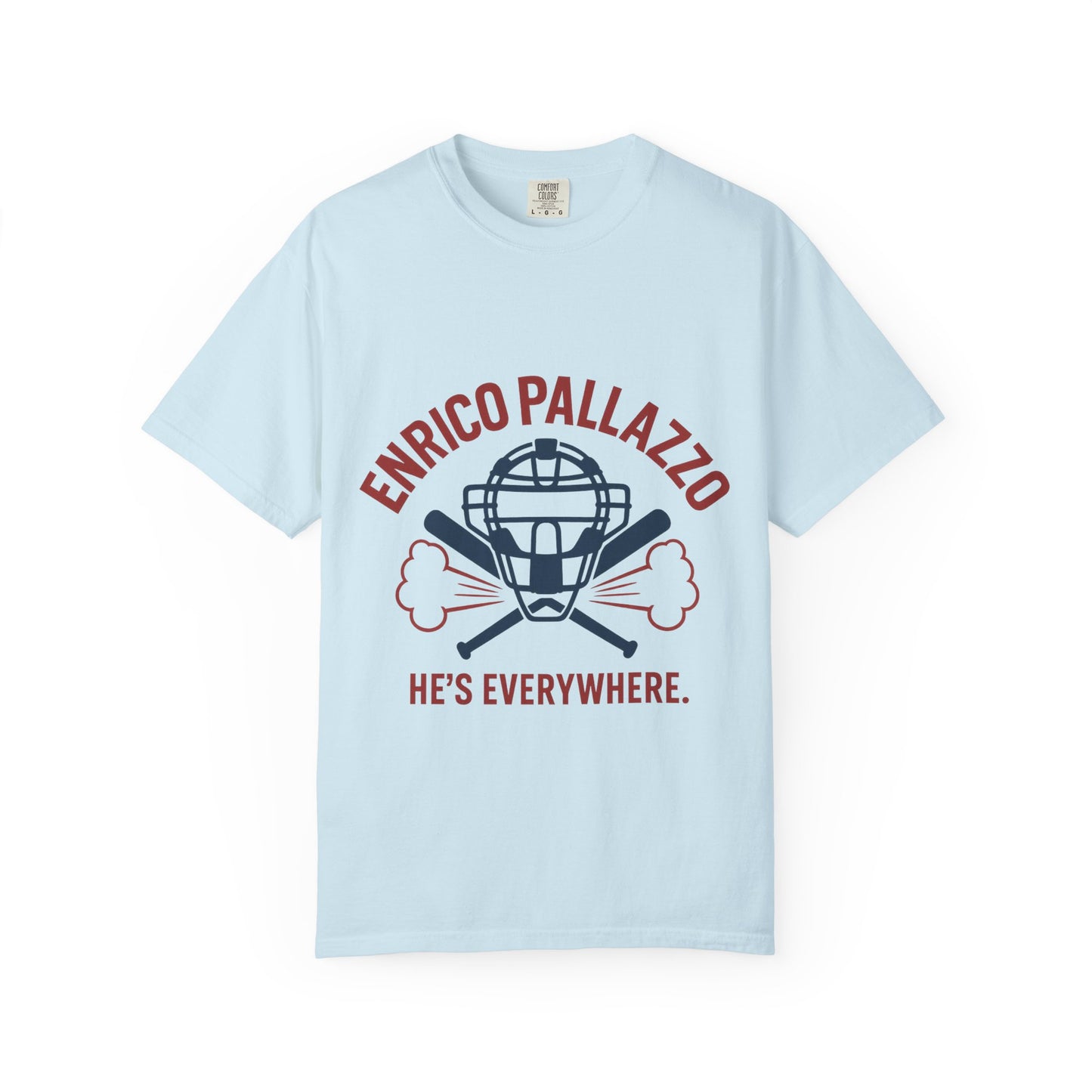 Enrico Pallazzo Baseball Tee – “He’s Everywhere” Naked Gun Parody Shirt