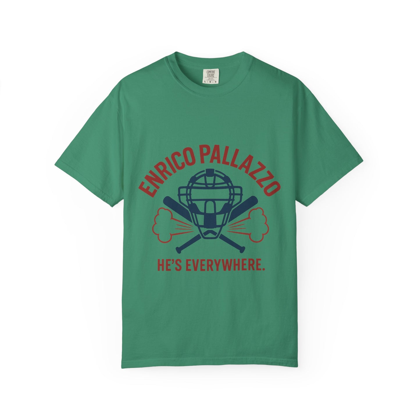 Enrico Pallazzo Baseball Tee – “He’s Everywhere” Naked Gun Parody Shirt